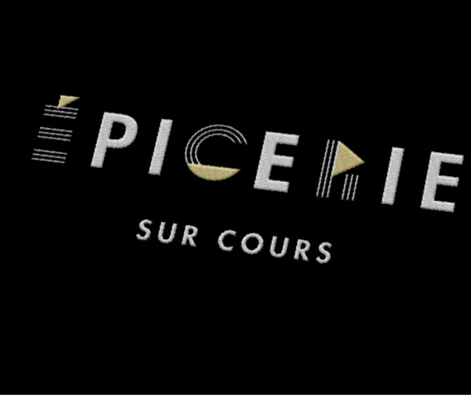 épicerie sur cours logo fond noir et identité visuelle par le studio de design frvr